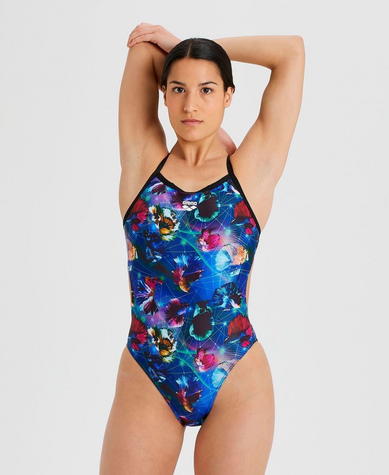 Maillot de Bain Arena Allover Challenge Back Noir Multicolore Femme | ZVK-37370408