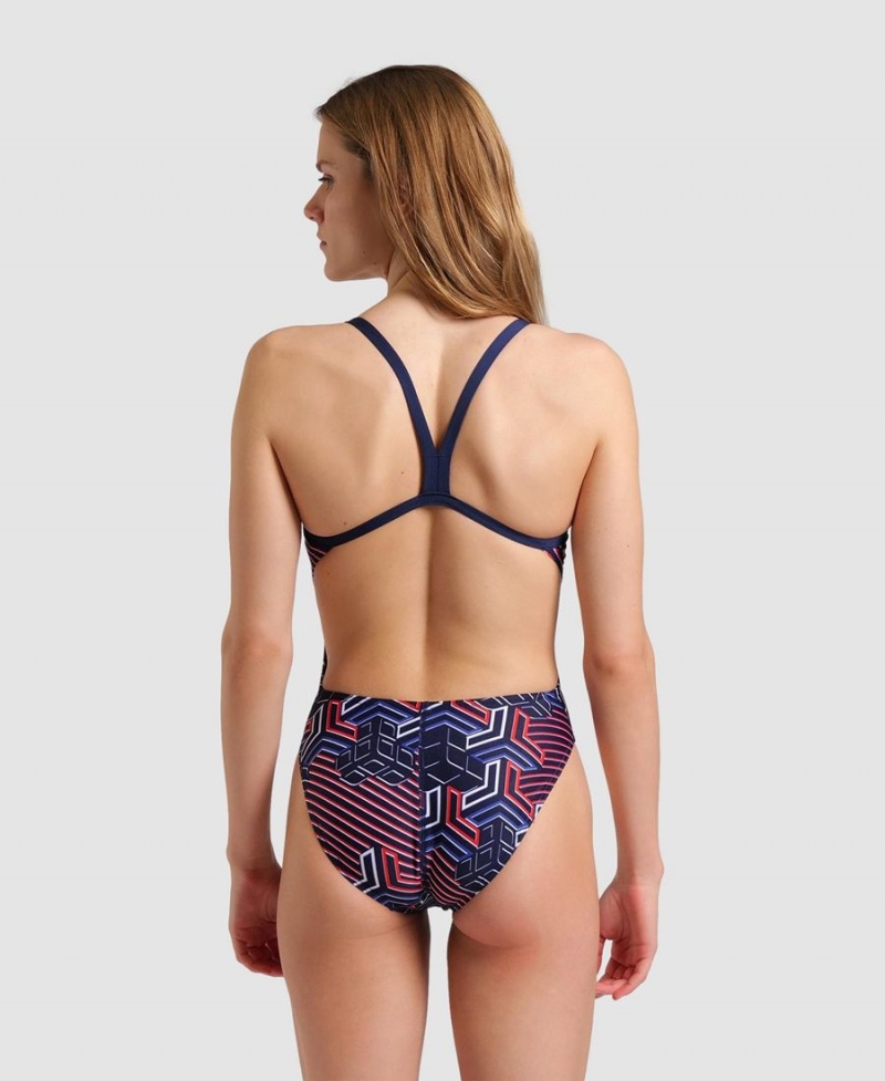 Maillot de Bain Arena Kikko Pro Challenge Back Bleu Marine Rouge Blanche Femme | KPT-11279649