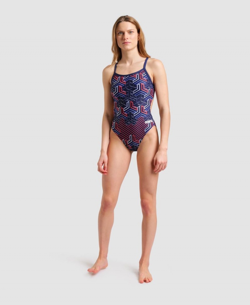 Maillot de Bain Arena Kikko Pro Challenge Back Bleu Marine Rouge Blanche Femme | KPT-11279649