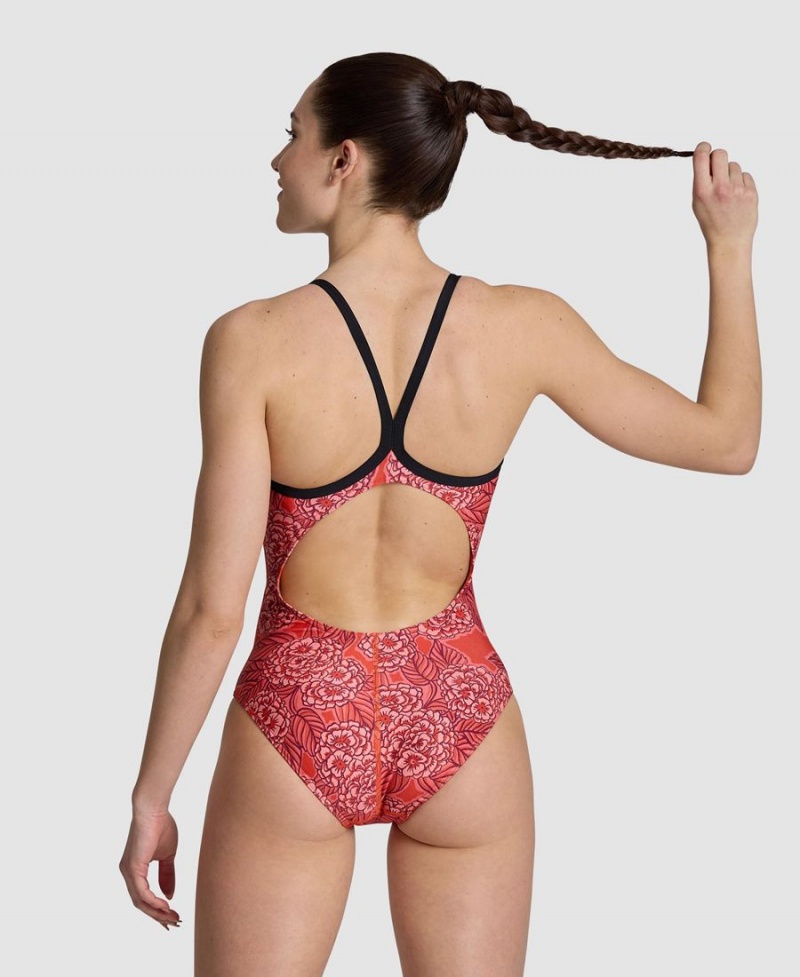 Maillot de Bain Arena Hydrangea Bouquet Light Drop Back Rouge Femme | CWQ-68261454