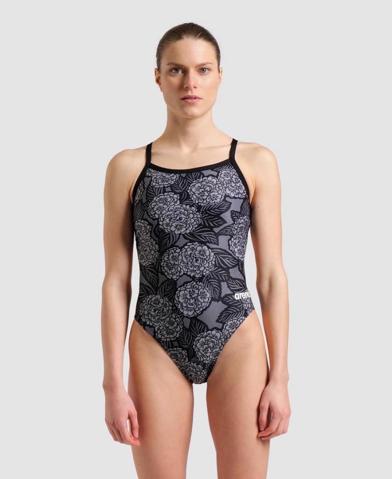 Maillot de Bain Arena Hydrangea Bouquet Challenge Back Noir Grise Femme | MYM-55233068