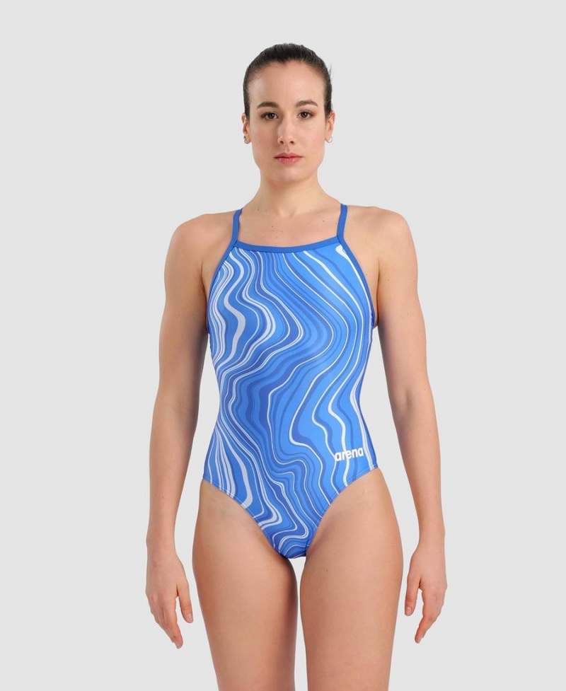 Maillot de Bain Arena Marbled Lightdrop Back Bleu Multicolore Femme | ABL-00672393