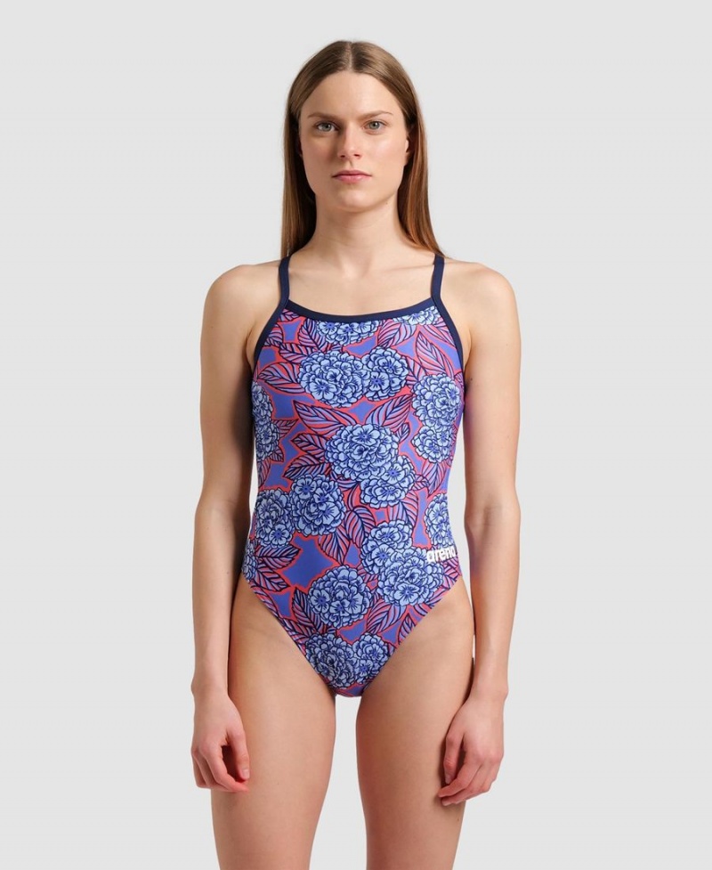 Maillot de Bain Arena Hydrangea Bouquet Challenge Back Bleu Marine Rouge Blanche Femme | QZR-93428881