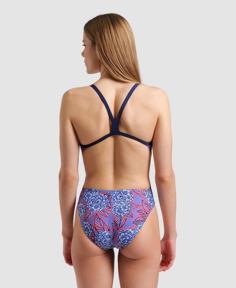 Maillot de Bain Arena Hydrangea Bouquet Challenge Back Bleu Marine Rouge Blanche Femme | QZR-93428881