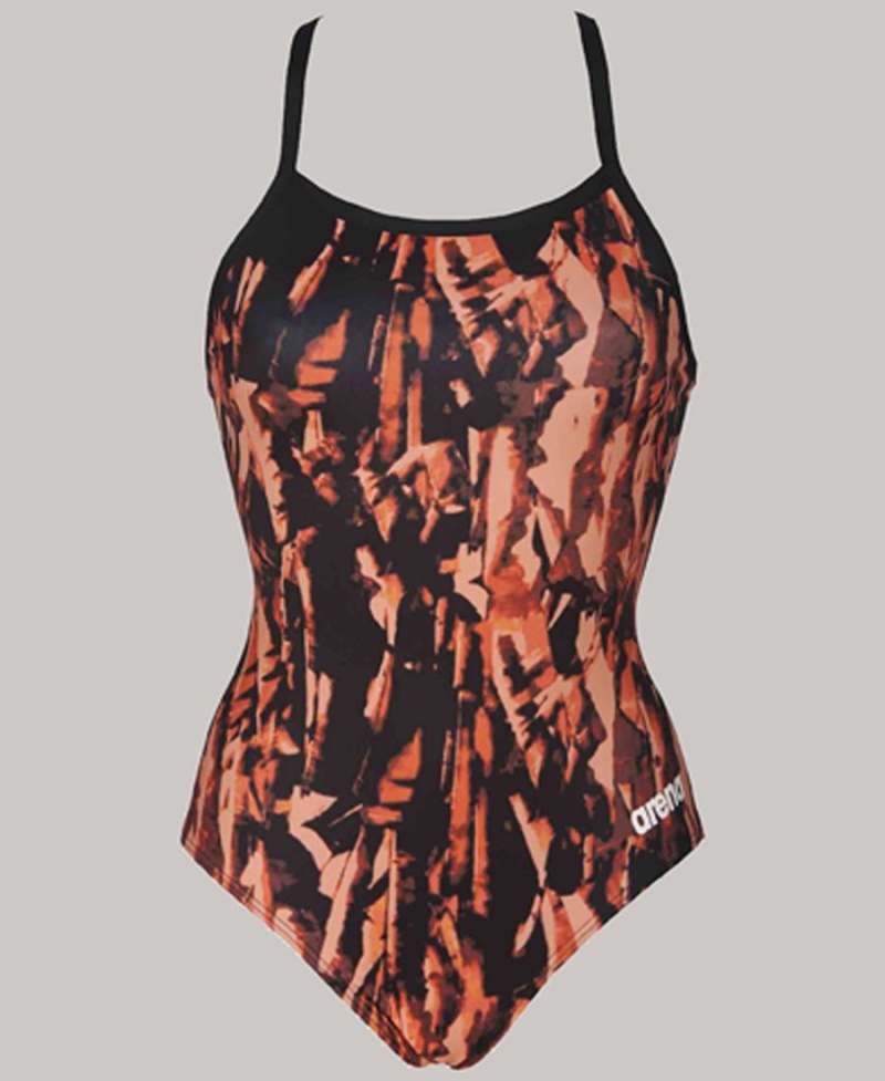 Maillot de Bain Arena Painted Light Drop Back Orange Femme | DYK-52363880