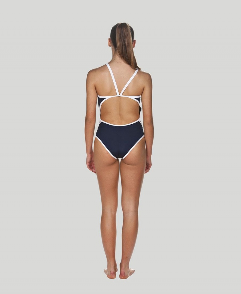 Maillot de Bain Arena Team Stripe Super Fly Back Bleu Marine Blanche Femme | XTL-83735636