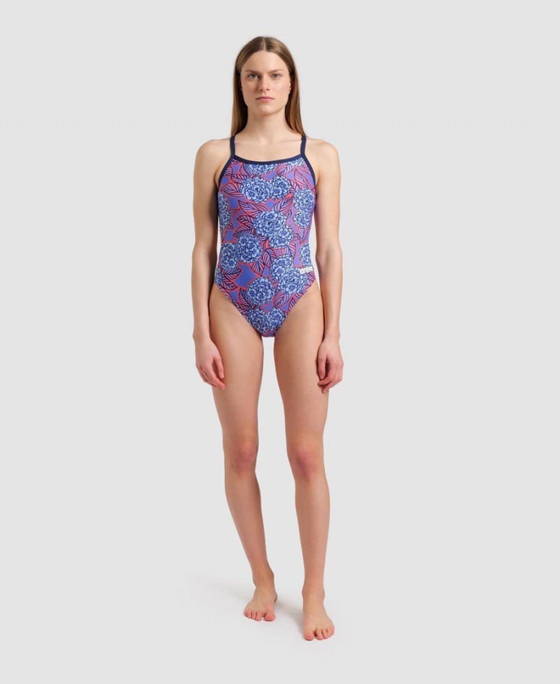 Maillot de Bain Arena Hydrangea Bouquet Challenge Back Bleu Marine Rouge Blanche Femme | QZR-93428881