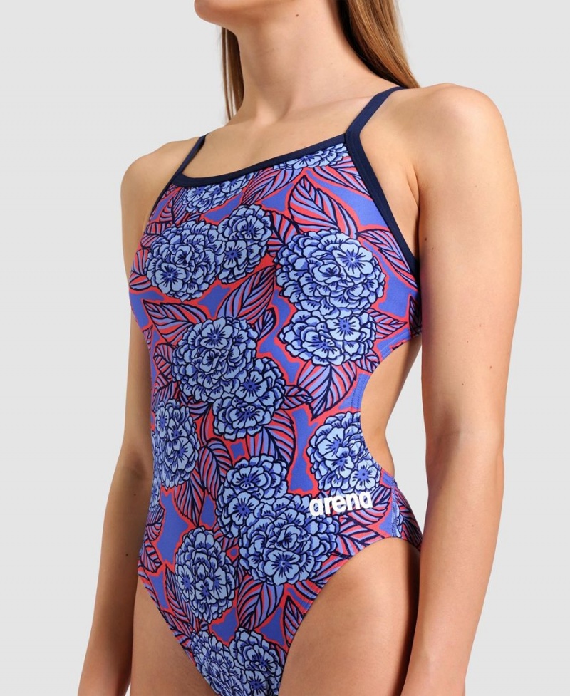 Maillot de Bain Arena Hydrangea Bouquet Challenge Back Bleu Marine Rouge Blanche Femme | QZR-93428881