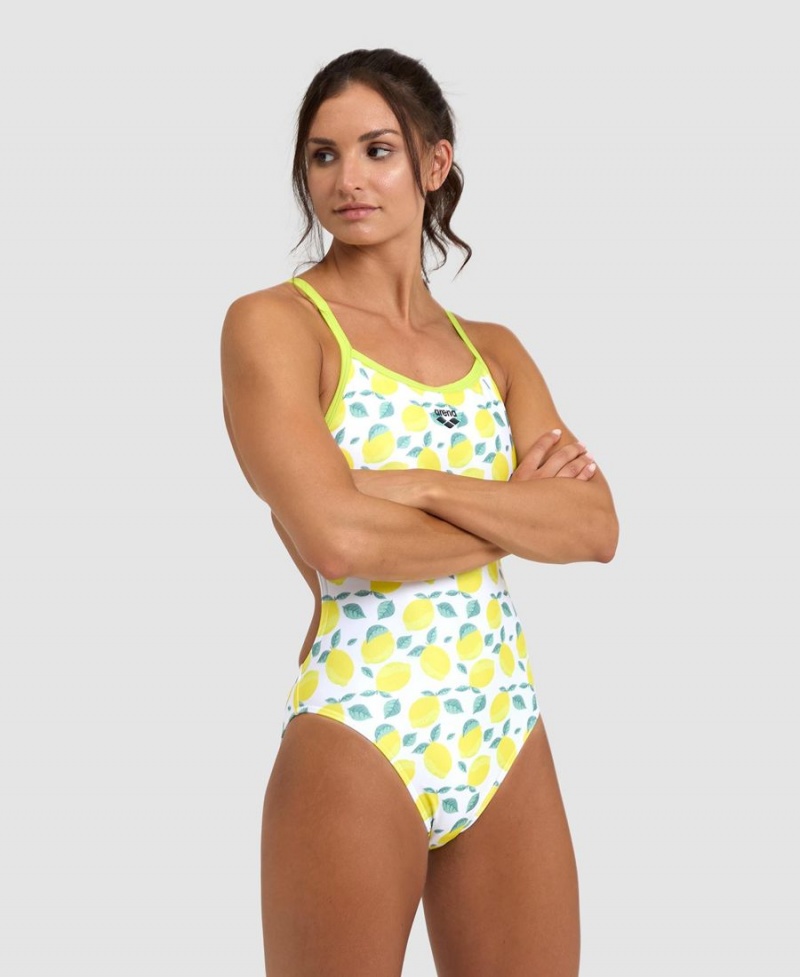 Maillot de Bain Arena Lemons Xcross Back Vert Blanche Multicolore Femme | HTO-51305597