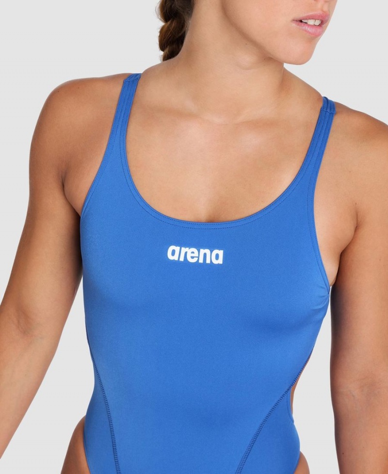 Maillot de Bain Arena Team Swim Tech Solid Bleu Blanche Femme | WZG-58808236