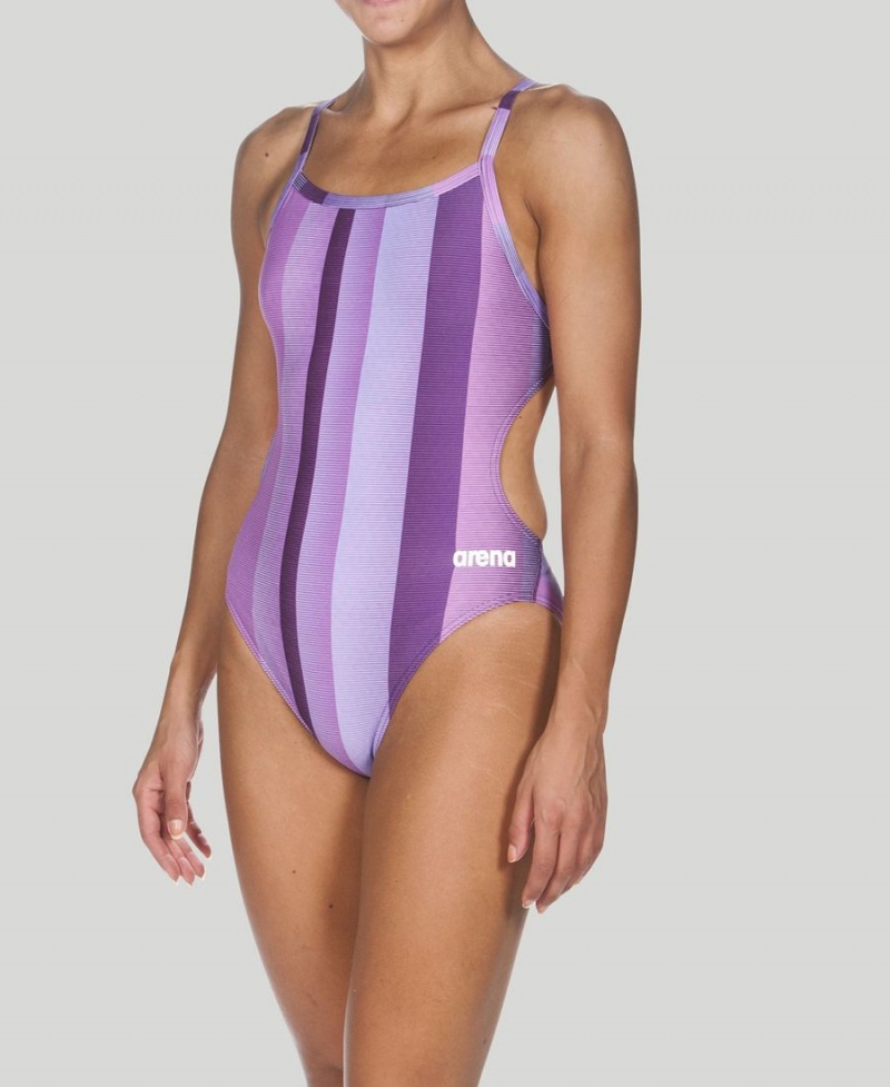 Maillot de Bain Arena Blended Stripe Challenge Back Violette Femme | VDE-96009392