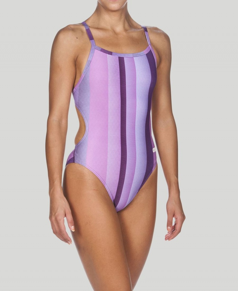 Maillot de Bain Arena Blended Stripe Challenge Back Violette Femme | VDE-96009392