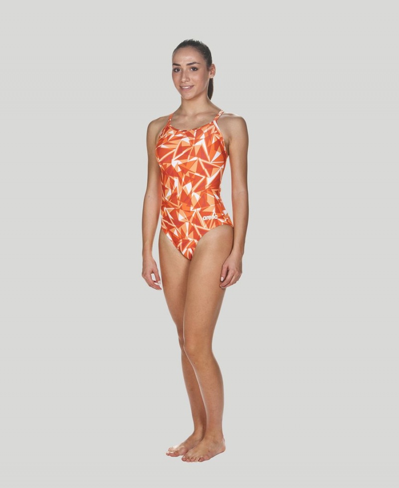 Maillot de Bain Arena Shattered Glass Light Drop Back Orange Femme | FQJ-87390921