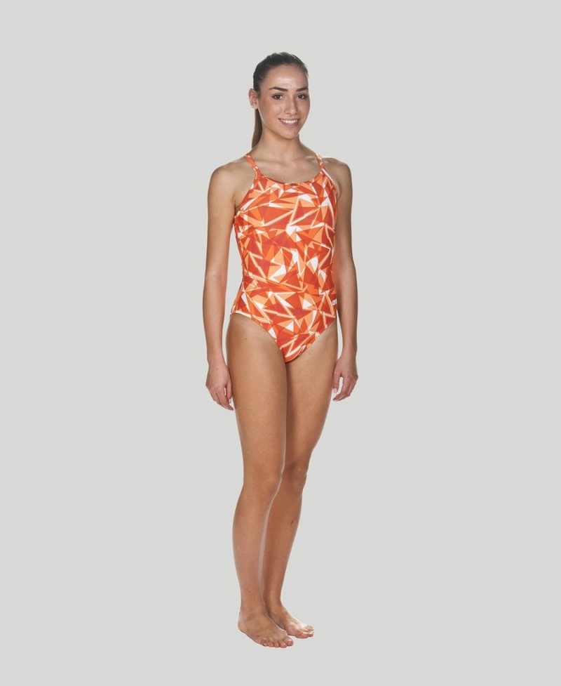 Maillot de Bain Arena Shattered Glass Light Drop Back Orange Femme | FQJ-87390921