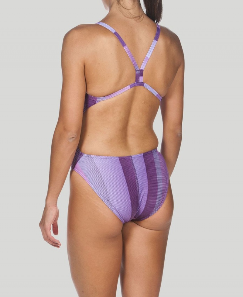 Maillot de Bain Arena Blended Stripe Challenge Back Violette Femme | VDE-96009392