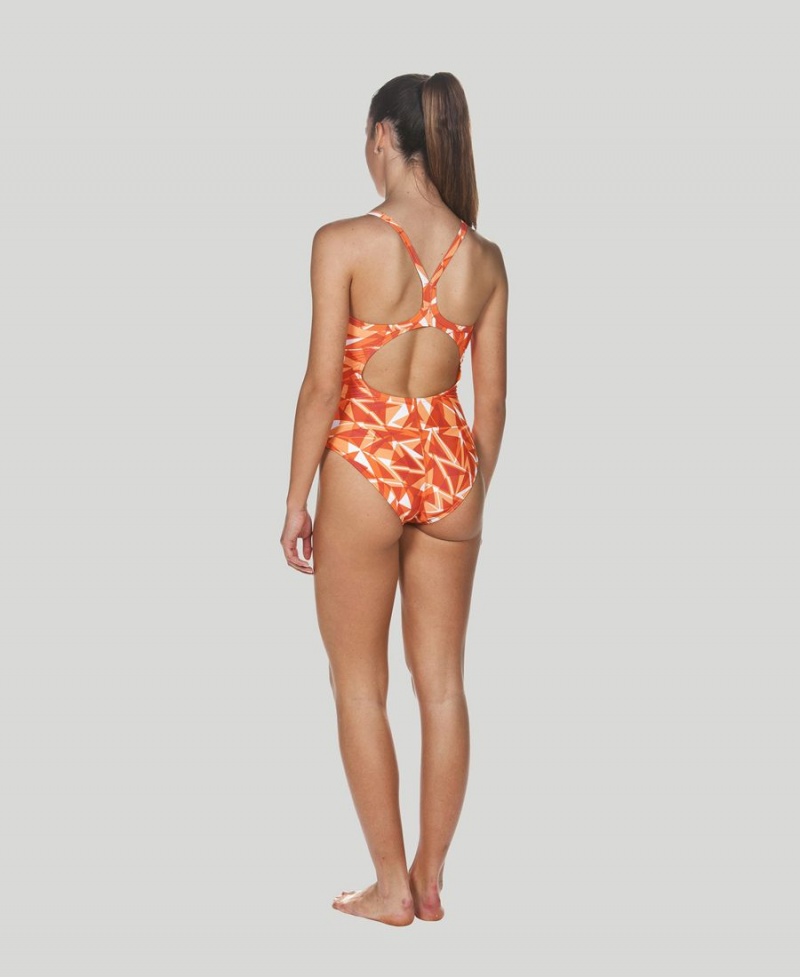 Maillot de Bain Arena Shattered Glass Light Drop Back Orange Femme | FQJ-87390921