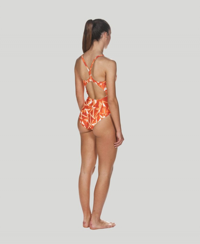 Maillot de Bain Arena Shattered Glass Light Drop Back Orange Femme | FQJ-87390921