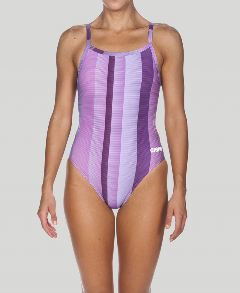 Maillot de Bain Arena Blended Stripe Challenge Back Violette Femme | VDE-96009392