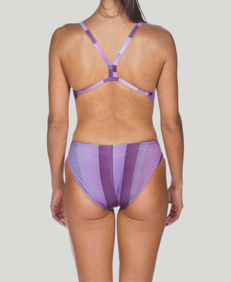 Maillot de Bain Arena Blended Stripe Challenge Back Violette Femme | VDE-96009392