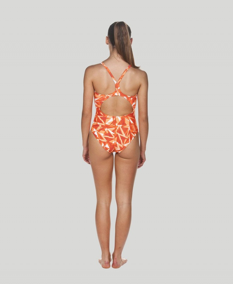 Maillot de Bain Arena Shattered Glass Light Drop Back Orange Femme | FQJ-87390921