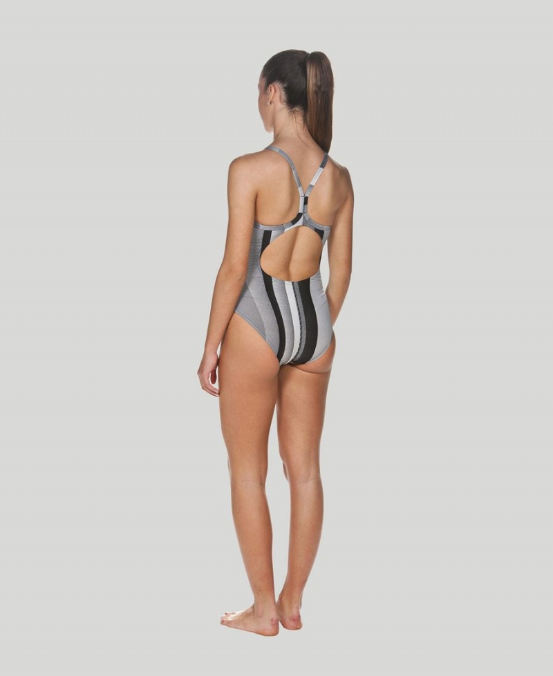 Maillot de Bain Arena Blended Stripe Light Drop Back Noir Grise Femme | ATM-45306176