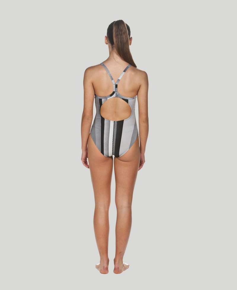 Maillot de Bain Arena Blended Stripe Light Drop Back Noir Grise Femme | ATM-45306176